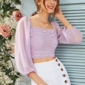 EUC Lavender Chiffon Ruched Blouse